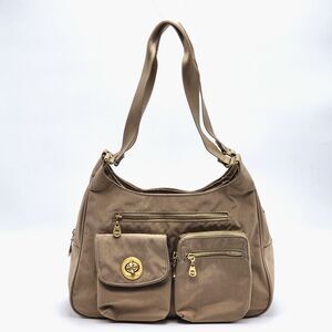 Baggallini VTG San Marino Nylon Lightweight Satchel Shoulder Bag Tan Beige